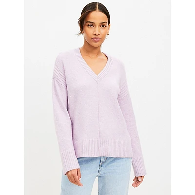 Rib Trim Wide Sleeve V-Neck Sweater