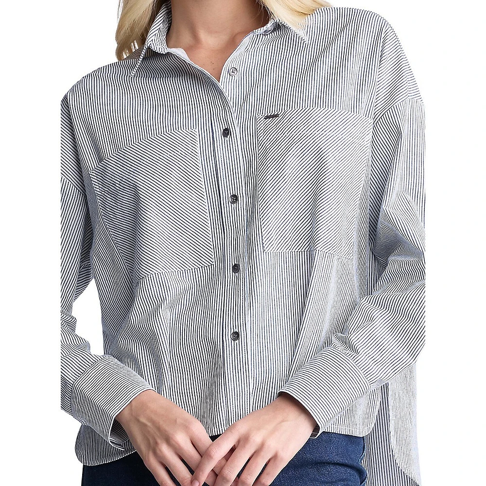 Twyla 2-Pocket Striped Boxy Shirt