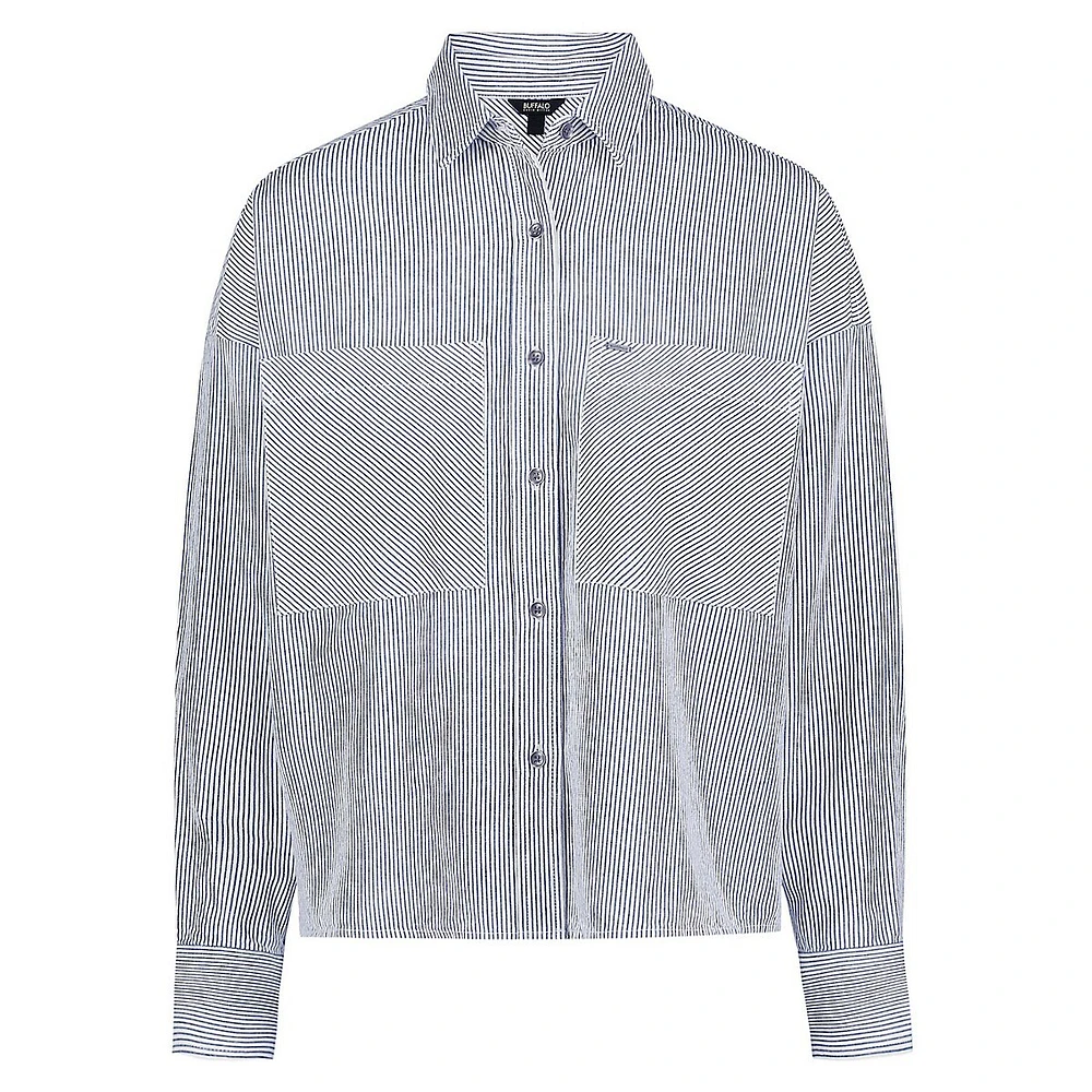 Twyla 2-Pocket Striped Boxy Shirt