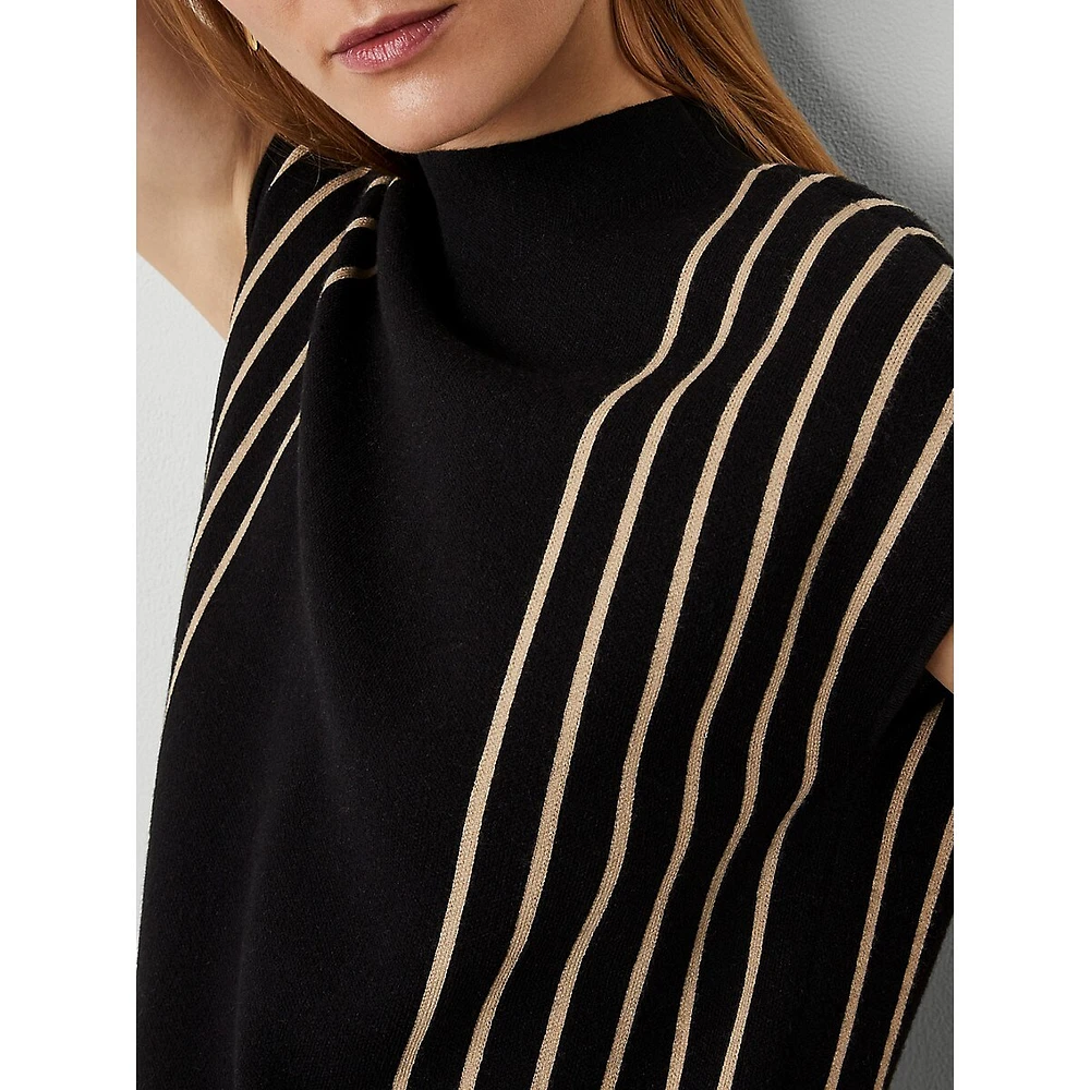 Vertical Stripe Mock Neck Shell