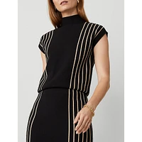 Vertical Stripe Mock Neck Shell