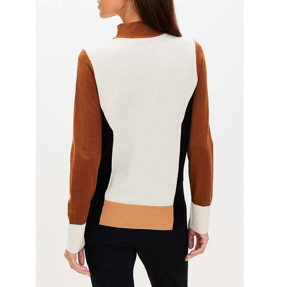 Colourblock Mock Neck Sweater