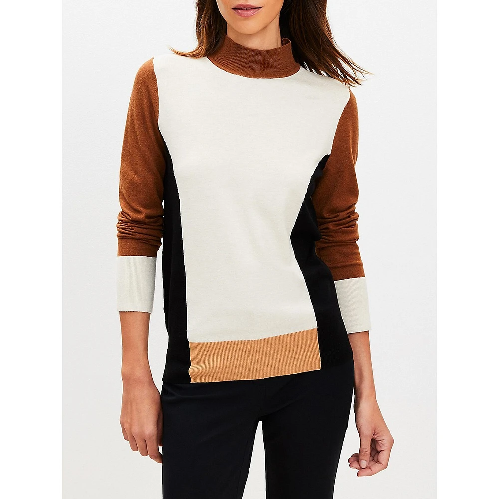 Colourblock Mock Neck Sweater