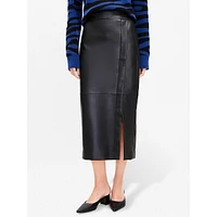 Faux Leather Wrap Midi Skirt