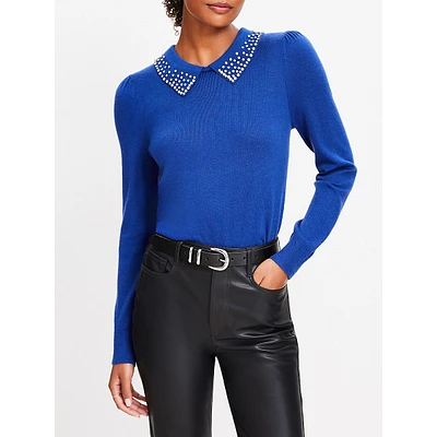 Long Sleeve Beaded Collar Sweater