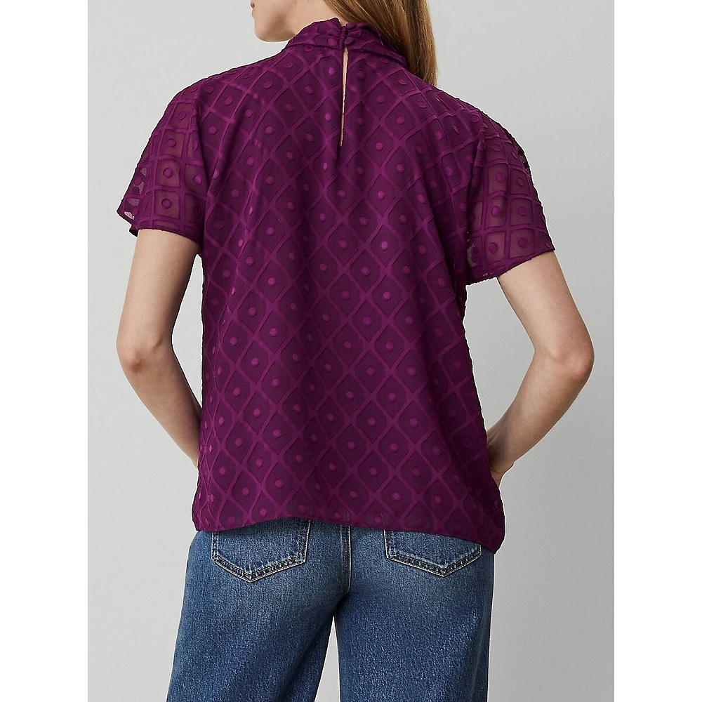 Patterned Mockneck Bow Blouse