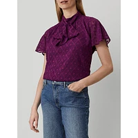 Patterned Mockneck Bow Blouse