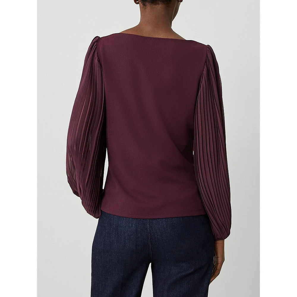 Mixed Media Pleated Sleeve Top