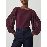 Mixed Media Pleated Sleeve Top