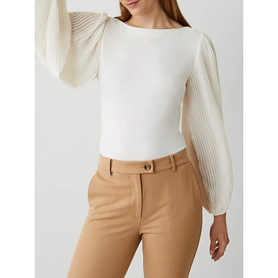 Mixed-Media Pleated Sleeve Top