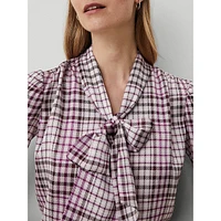 Plaid Tie V-Neck Popover