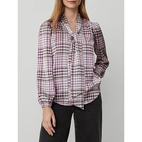 Plaid Tie V-Neck Popover