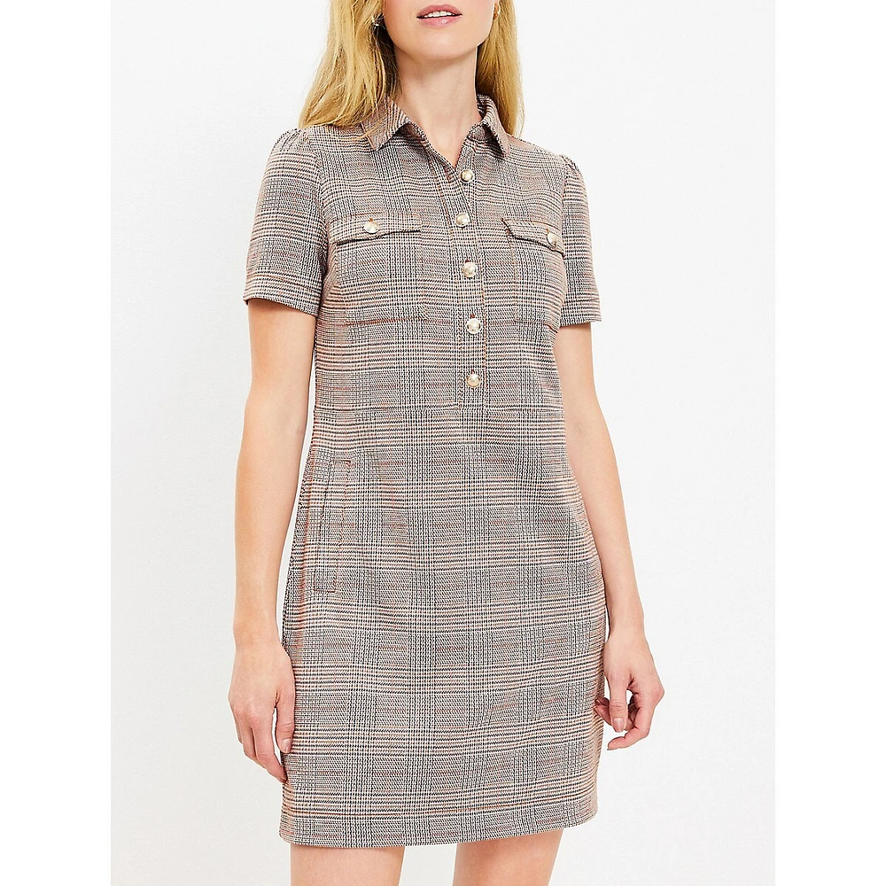 Plaid Mini Shift Pocket Dress