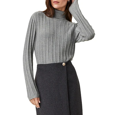 Wide Rib Mock Neck Sweater