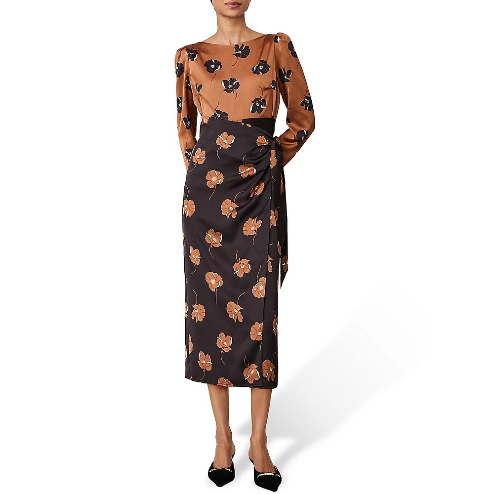 Floral Boatneck Column Midi Dress