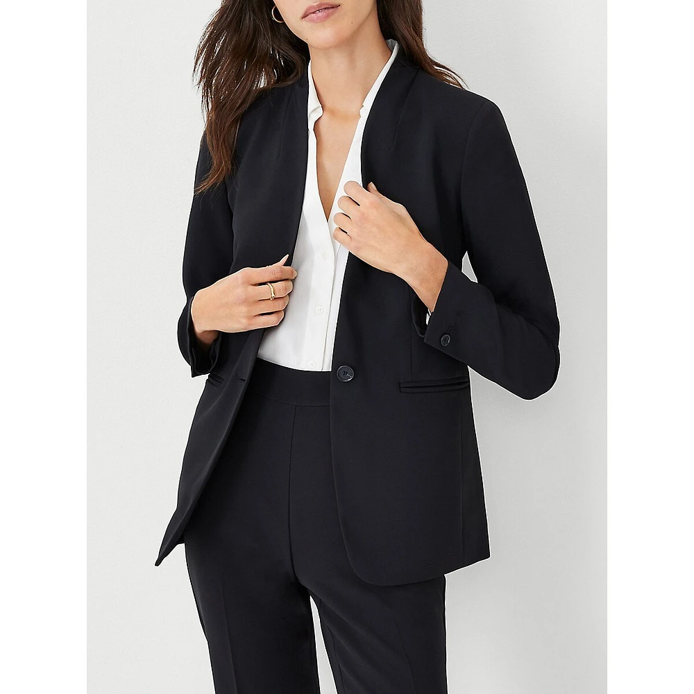 The Long Collarless Blazer Crepe