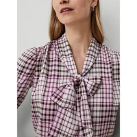 Plaid Tie V-Neck Popover