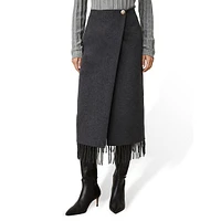 Jupe midi droite avec franges et bouton