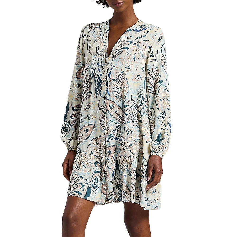 Darya Boho-Print Flounce-Hem Dress