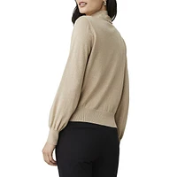 Lurex Tie Neck Puff Sleeve Sweater