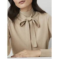 Lurex Tie Neck Puff Sleeve Sweater