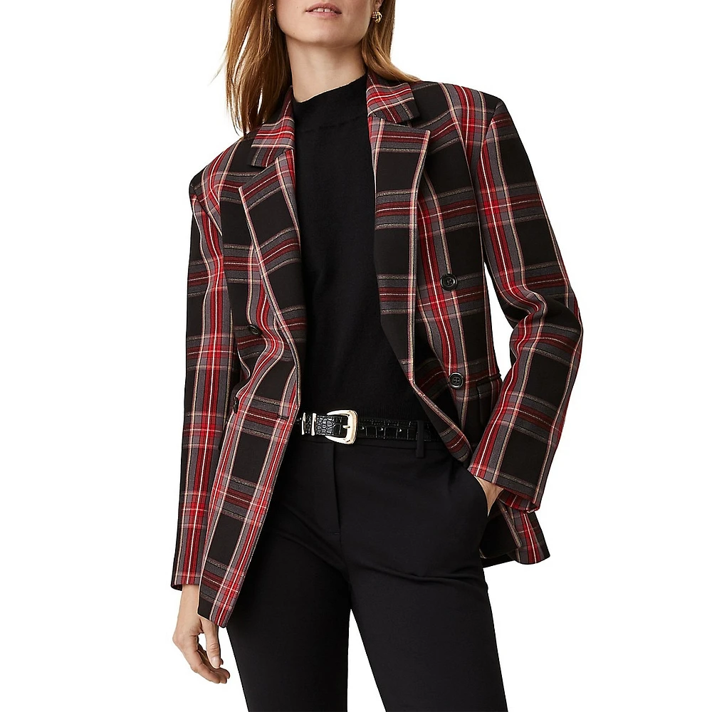 Plaid Double Breasted Bi-Stretch Blazer