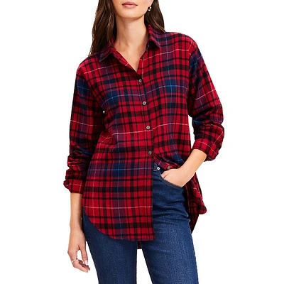 Plaid Angled Cuff Tunic Shirt