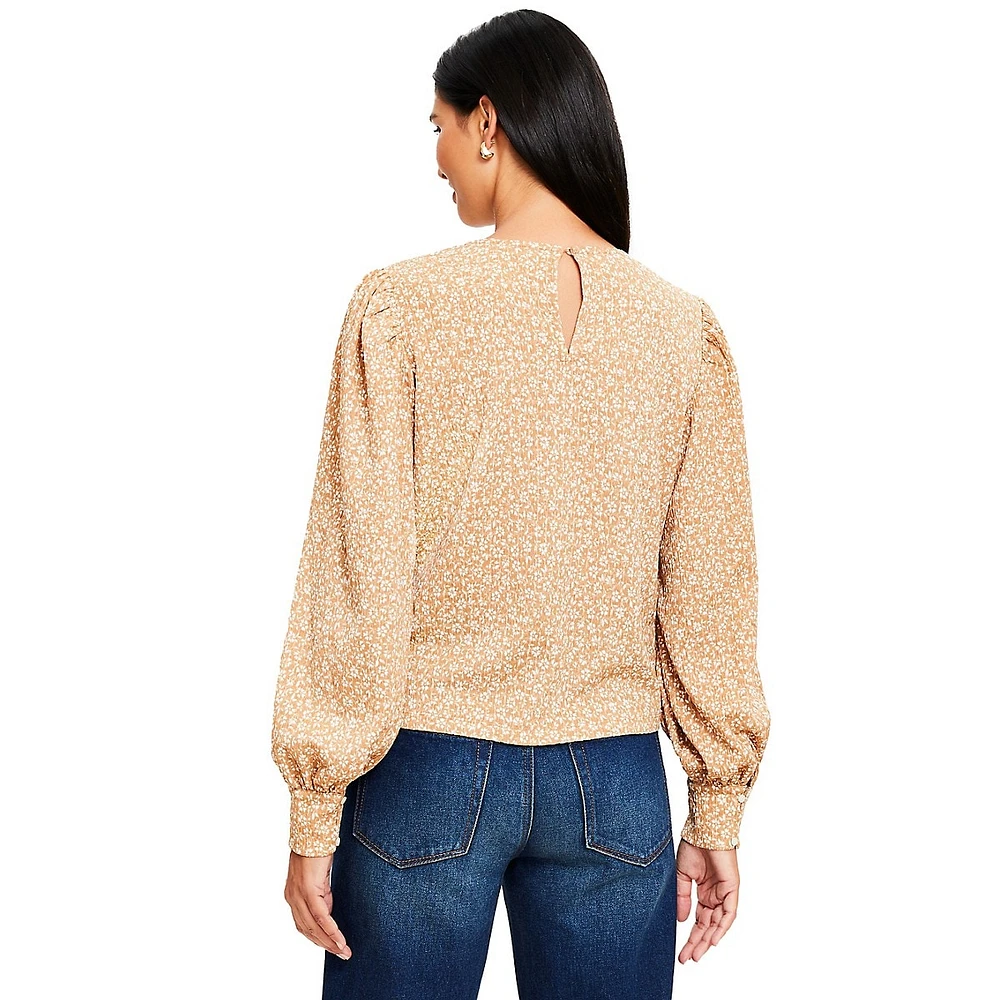 Floral Textured Balloon Sleeve Blouse