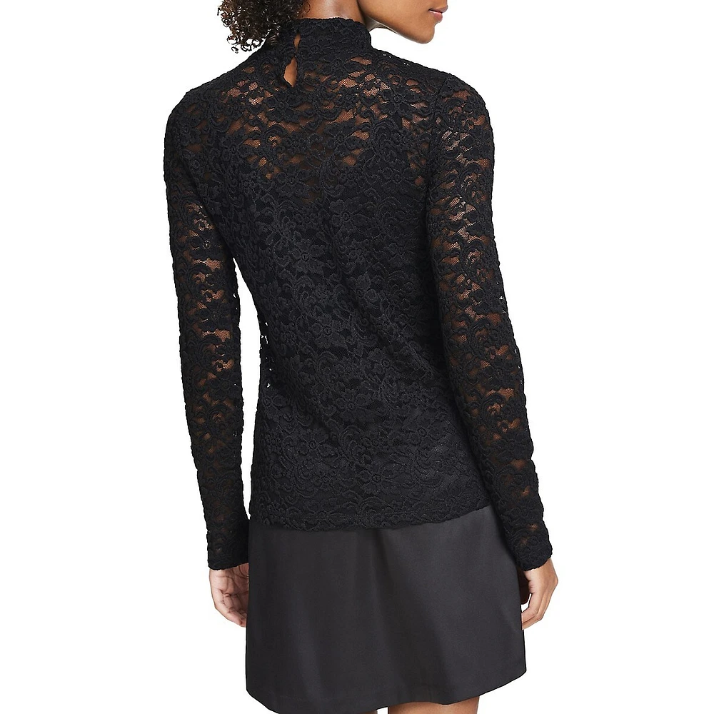 Floral Lace Turtleneck Top