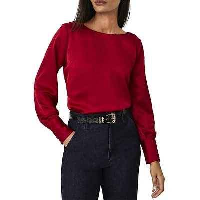 Satin Weave Clip Boatneck Blouse