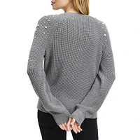 Raglan Pearl Embellished Pullover Sweater