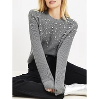 Raglan Pearl Embellished Pullover Sweater