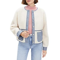 Denim Trim Faux-Shearling Jacket