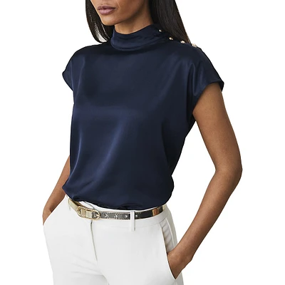 Satin Dolman Mock Neck Blouse