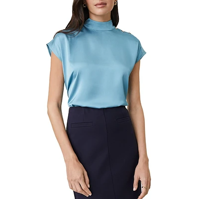 Satin Dolman Mock Neck Blouse
