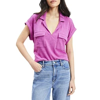 Collared Short-Sleeve Top with Pockets