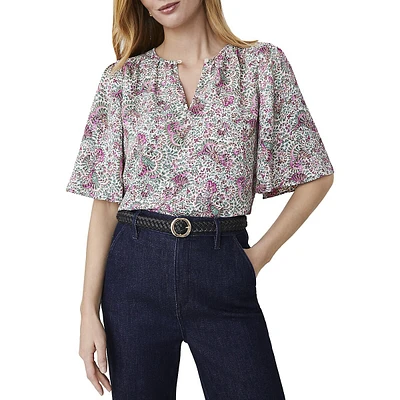 Floral Draped Sleeve Blouse