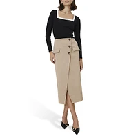 Button Wrap Pocket Skirt