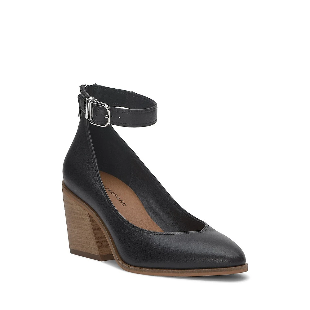 Saybelle Ankle-Strap Back-Zip Leather Pumps