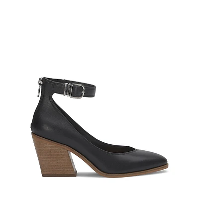 Saybelle Ankle-Strap Back-Zip Leather Pumps