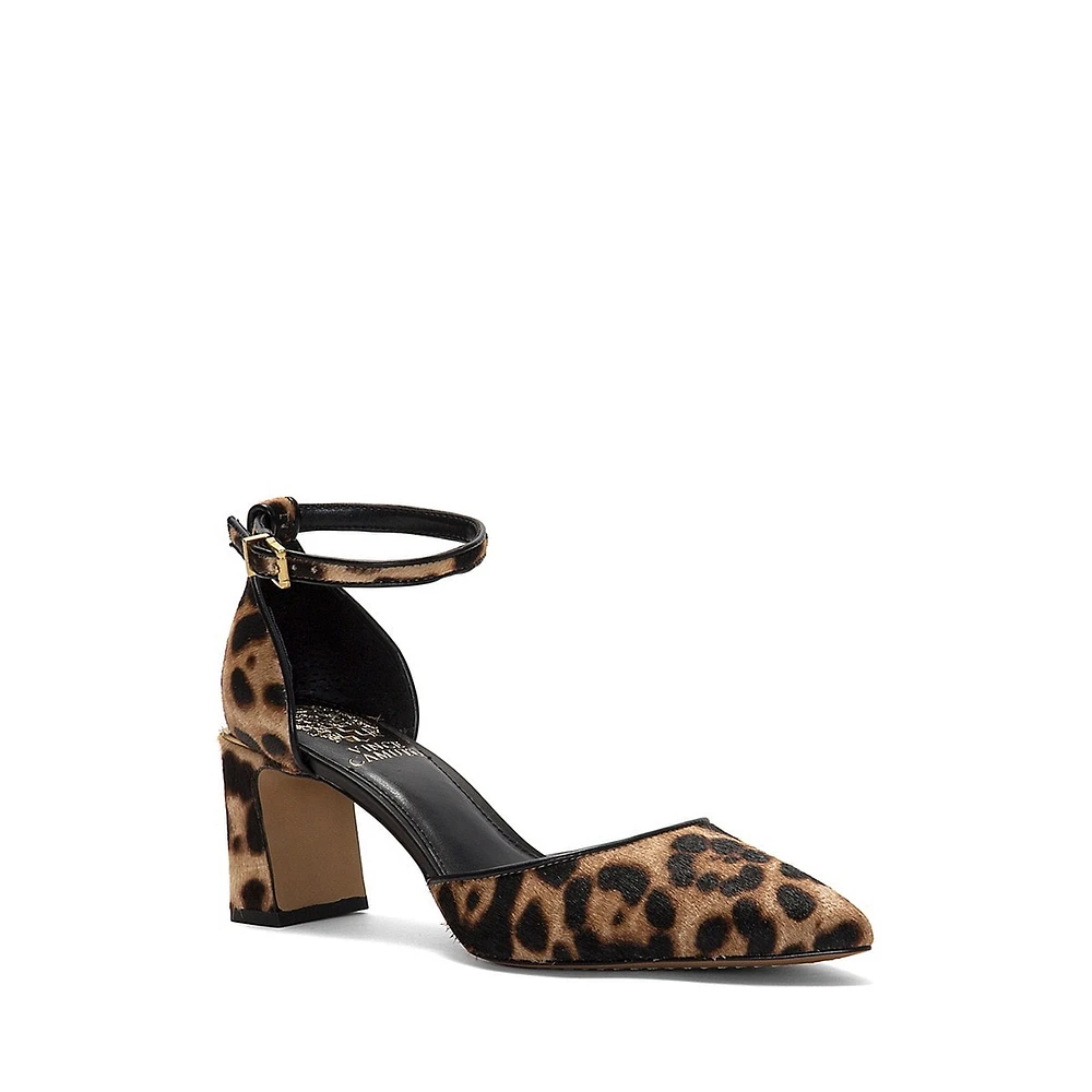 Hendriy3 Leopard-Print Calf Hair Ankle-Strap Pumps