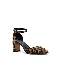 Hendriy3 Leopard-Print Calf Hair Ankle-Strap Pumps