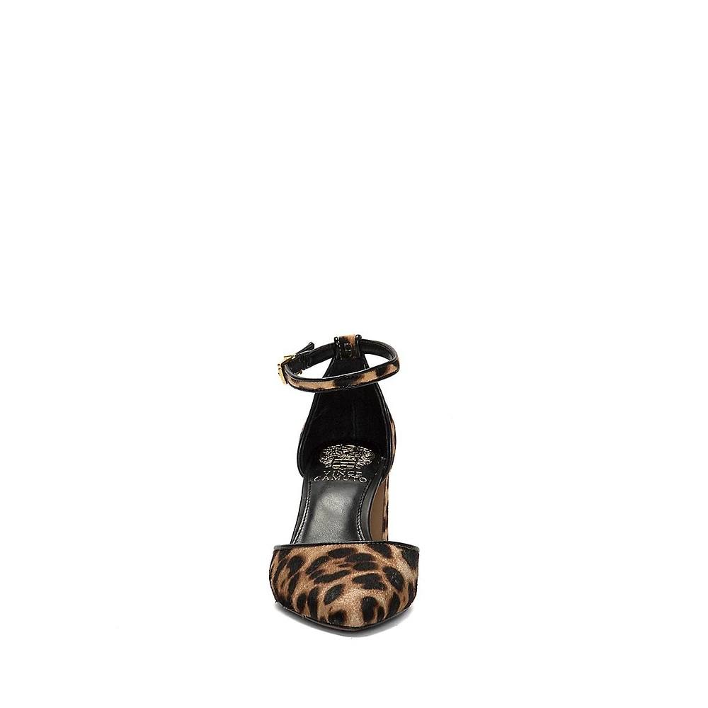 Hendriy3 Leopard-Print Calf Hair Ankle-Strap Pumps