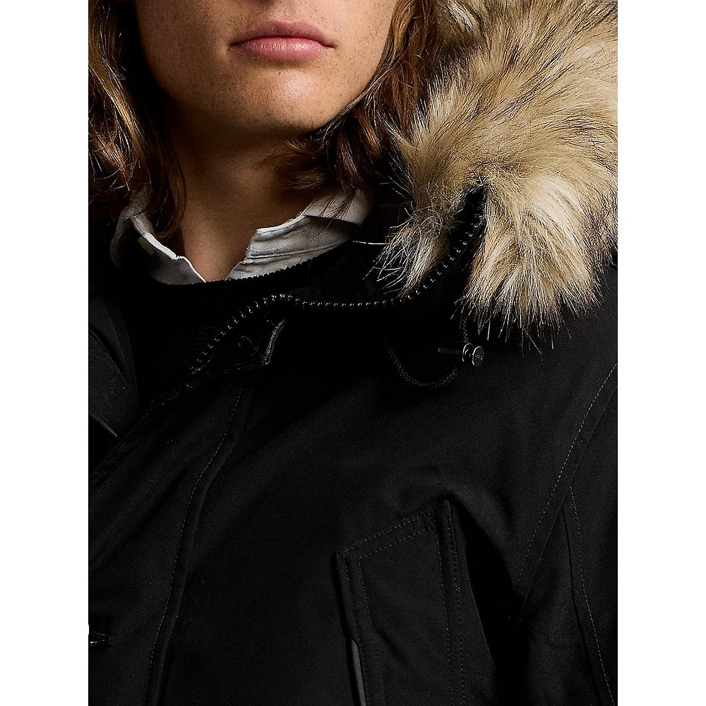 Faux-Fur-Trim Down Hooded Coat