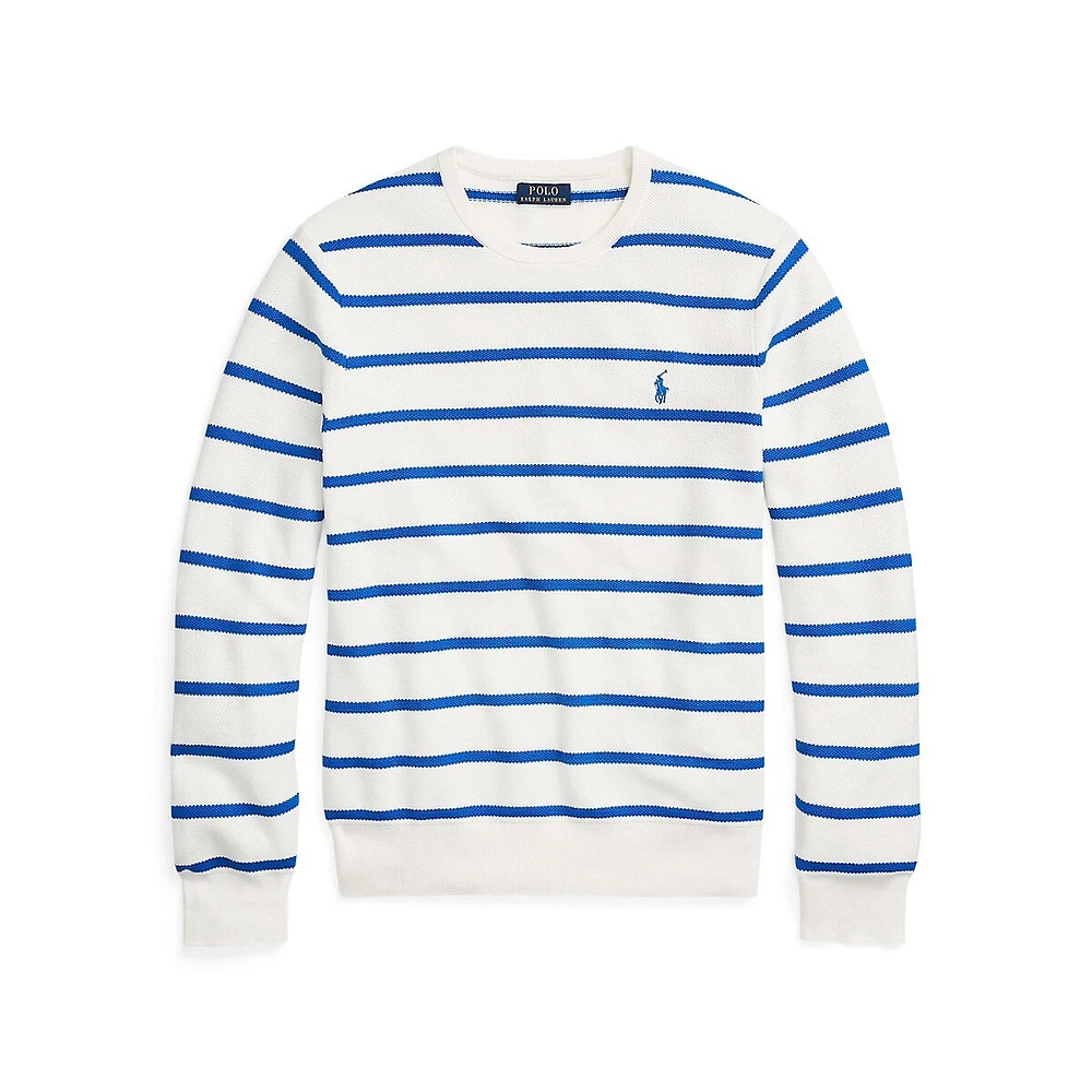 Striped Mesh-Knit Cotton Sweater