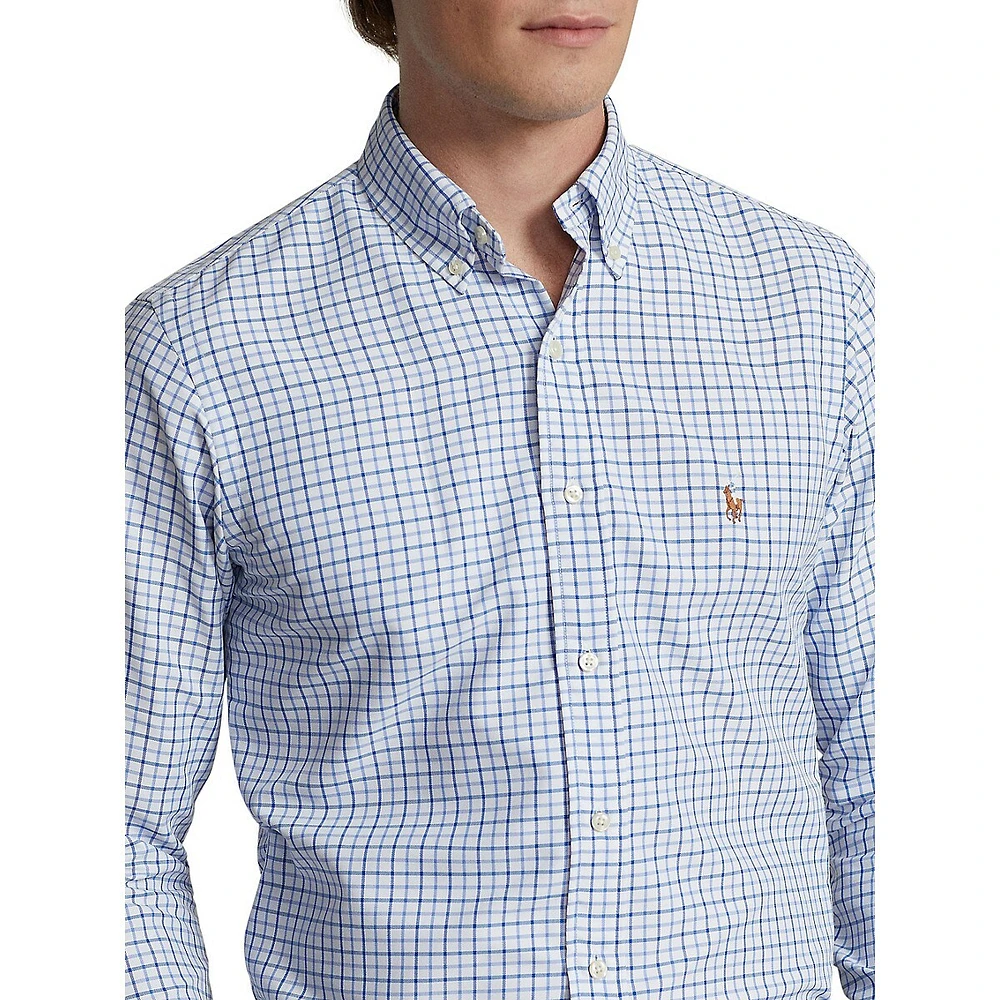 Classic-Fit Plaid Performance Oxford Shirt