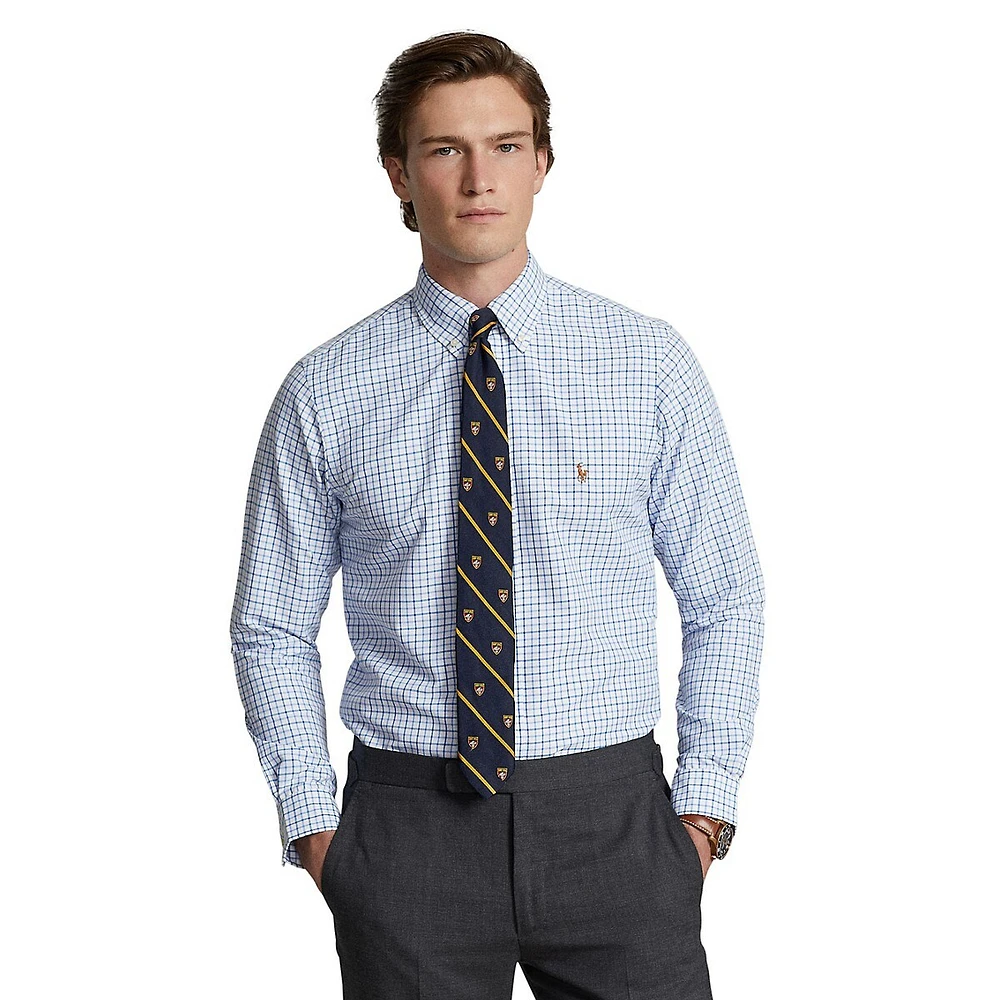 Classic-Fit Plaid Performance Oxford Shirt