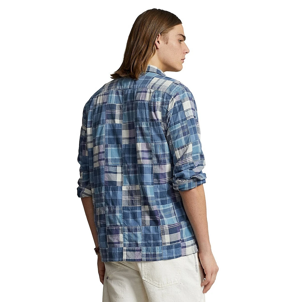 Classic Fit Patchwork Madras Camp Shirt