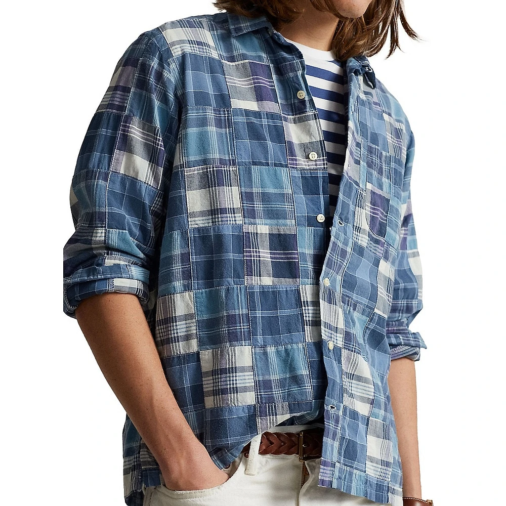 Classic Fit Patchwork Madras Camp Shirt