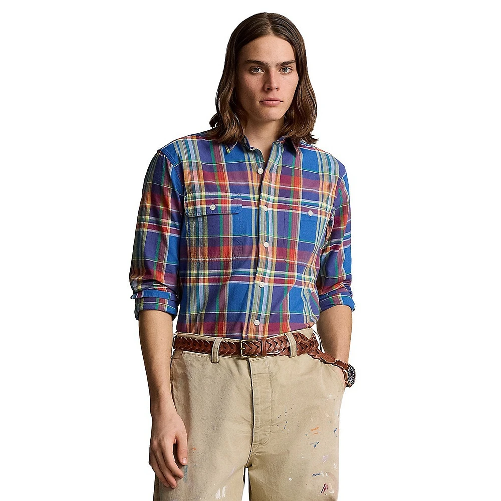 Flap-Pocket Plaid Shirt